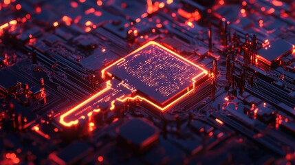 Obraz premium Futuristic Circuit Board Technology with Glowing Red Elements