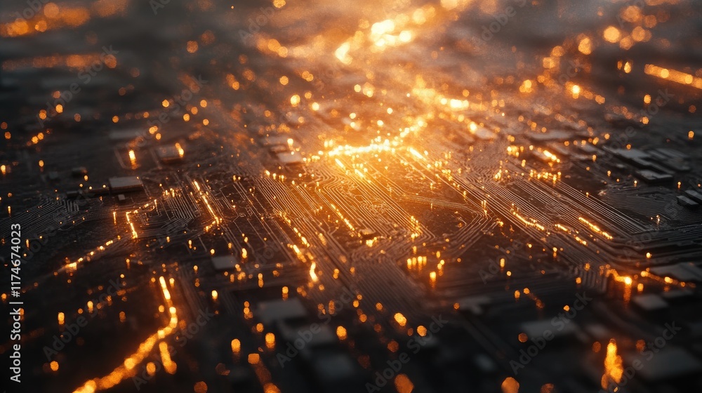 Poster abstract technology background with glowing lines and particles
