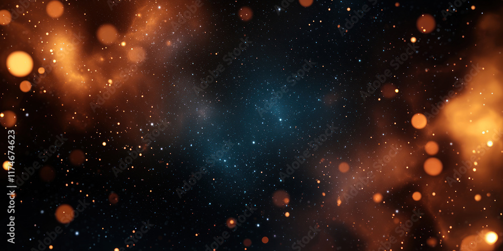 Poster cosmic background with glowing particles and vibrant colors, creating mesmerizing atmosphere