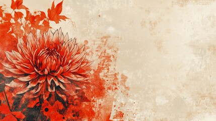 Detailed illustration of a vibrant red dahlia flower with textured background, artistic style.