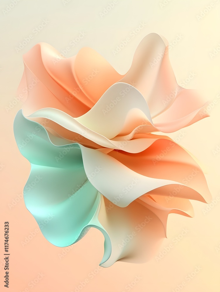 Poster conceptual 3d flower with wave like petals in pastel tones floating gently in abstract space