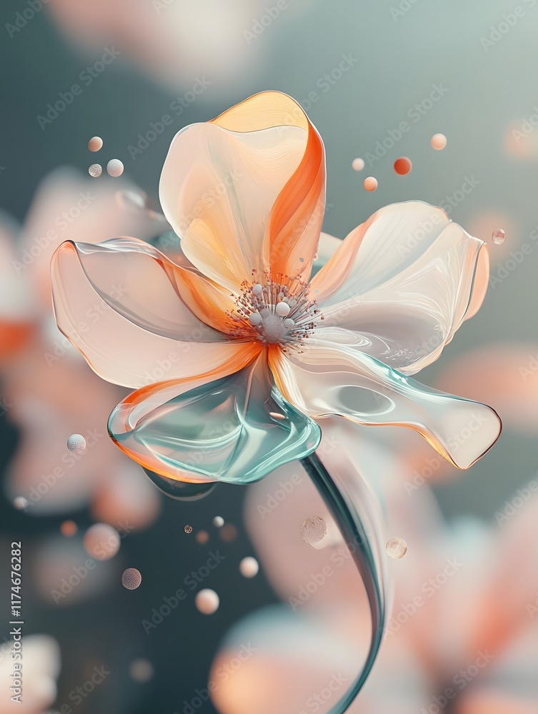 Poster conceptual 3d flower with wave like petals in pastel tones floating in abstract space