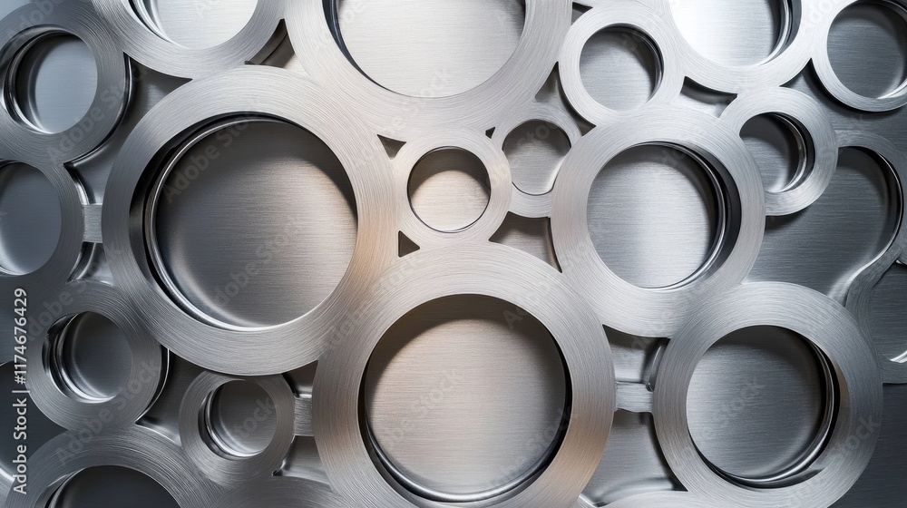 Poster abstract metal background with circular patterns in silver texture