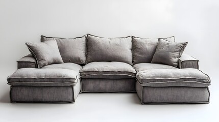 Obraz premium Minimalist Modular Sofa with Interchangeable Cushions and Gray Sleek Design on Blank White Background