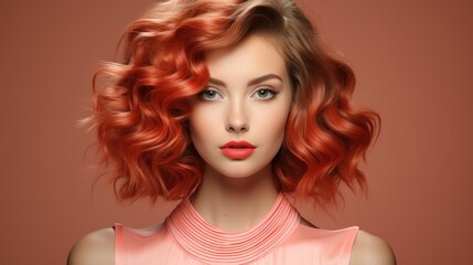 Fototapeta premium Stunning Redhead Woman with Curly Hair, Fashion and Beauty Portrait