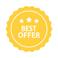 Best offer label badge icon. Business, product quality, sale, promotion, guarantee, marketing, advertising concepts. Flat vector design isolated illustration. 