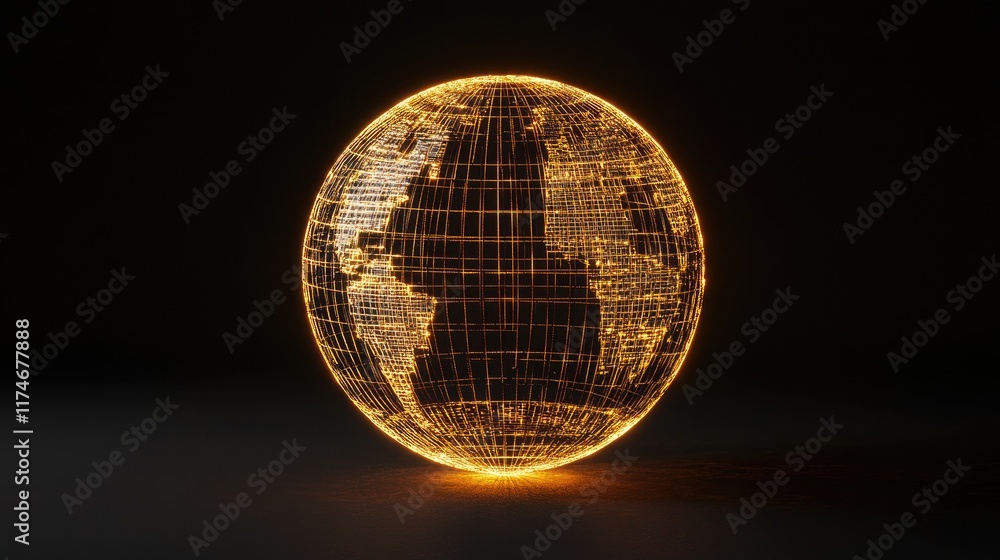 Aufkleber glowing digital globe with wireframe design and black background