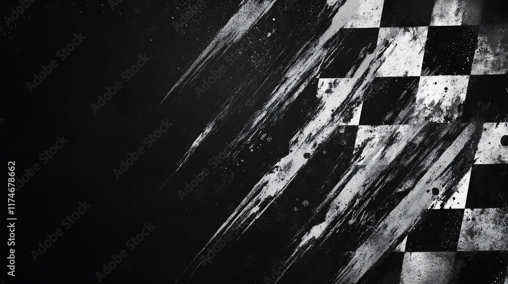 Poster Grunge checkered flag background with paintbrush strokes.
