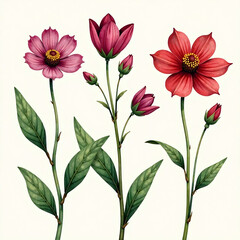 Watercolor painting of wildflowers, digital art illustration for wallpaper, background, design