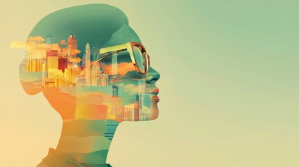 Naklejka premium Digital worker transitioning into future cityscape