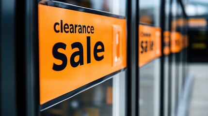 Clearance sale signs displayed prominently in store windows, attracting shoppers with enticing discounts and promotions, reflecting the excitement and urgency of retail bargains.