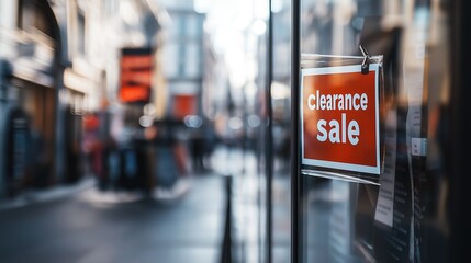 Clearance sale signs displayed prominently in store windows, attracting shoppers with enticing discounts and promotions, reflecting the excitement and urgency of retail bargains.