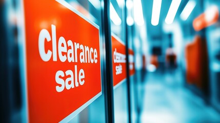 Clearance sale signs displayed prominently in store windows, attracting shoppers with enticing discounts and promotions, reflecting the excitement and urgency of retail bargains.