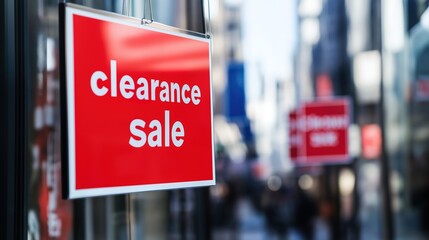Clearance sale signs displayed prominently in store windows, attracting shoppers with enticing discounts and promotions, reflecting the excitement and urgency of retail bargains.