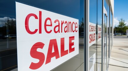 Clearance sale signs displayed prominently in store windows, attracting shoppers with enticing discounts and promotions, reflecting the excitement and urgency of retail bargains.