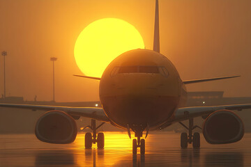 Sunset Airplane 3D Illustration