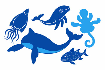 Marine Life Vector PNG: Dolphin, Fish, Turtle, and Sea Creatures for Ocean-Themed Designs.
