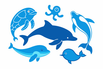 Marine Life Vector PNG: Dolphin, Fish, Turtle, and Sea Creatures for Ocean-Themed Designs.