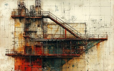Rusty industrial structure, aged metal, textured wall background.