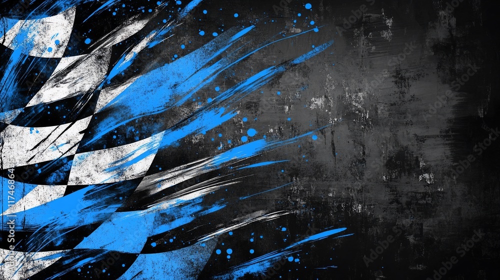 Poster checkered flag with abstract grunge texture.