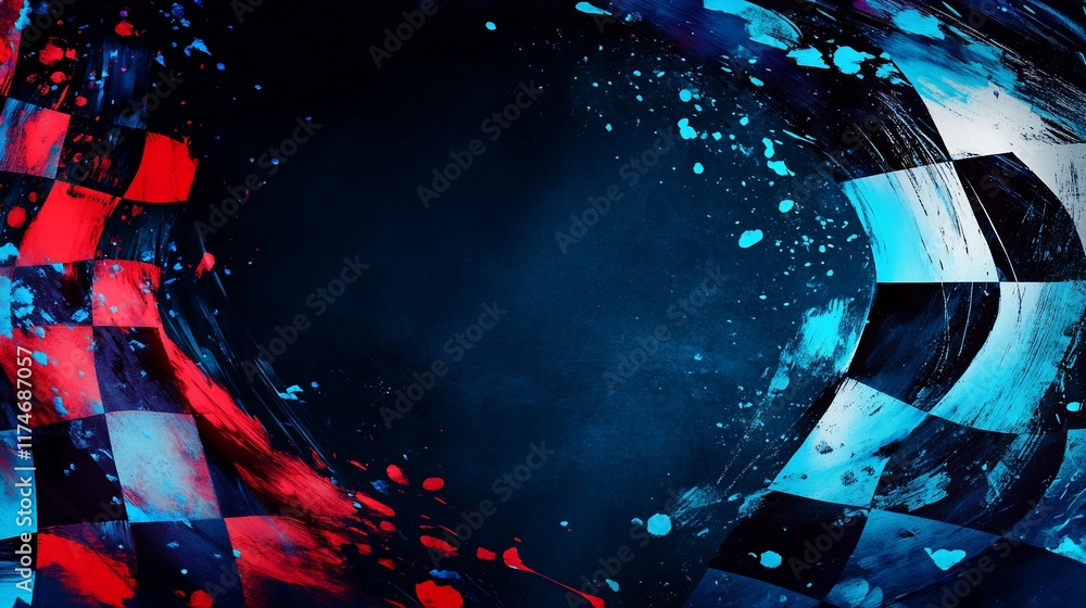 Poster Abstract checkered flag background with vibrant colors and dynamic movement.
