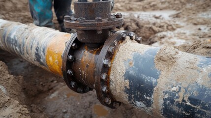 A rusty pipe with a man in the background