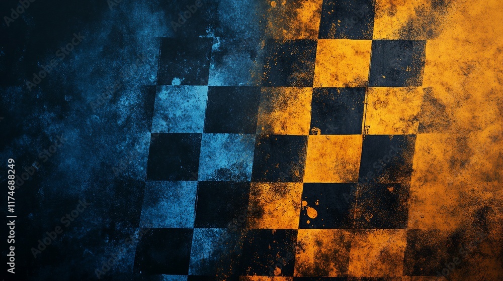 Aufkleber checkered flag with vibrant colors and distressed texture.