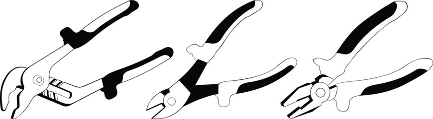 Set of pliers tools illustration - adjustable, cutting, and gripping pliers for handyman tasks
