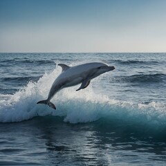 Fototapeta premium A white dolphin breaching icy ocean waves.