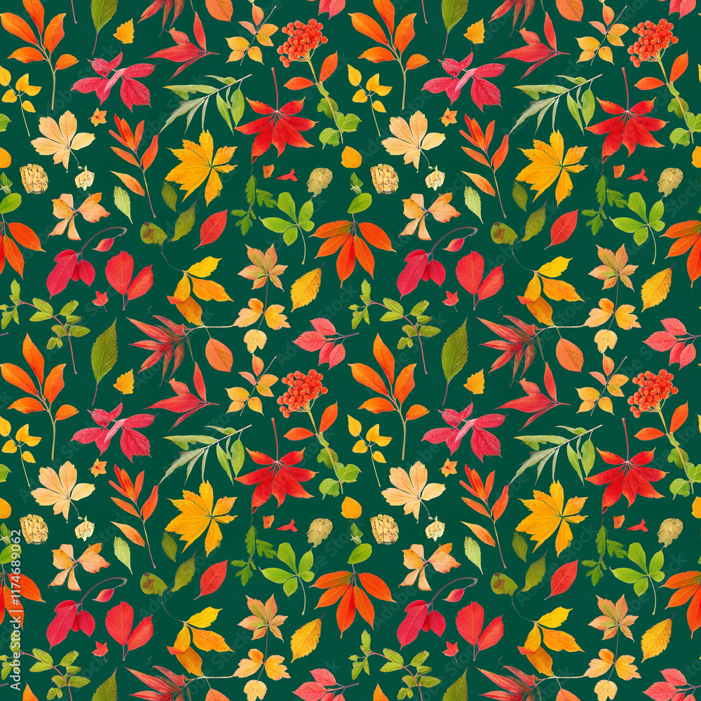 Poster colorful autumn leaves creating a seamless pattern design