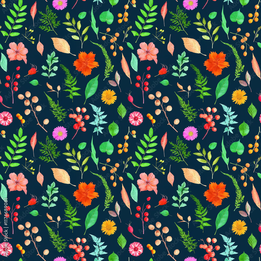 Poster vibrant floral pattern creating a seamless botanical tapestry