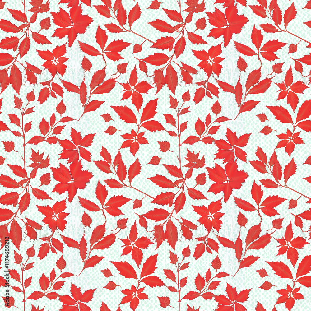 Poster vibrant red leaf pattern creating a seamless design for textiles
