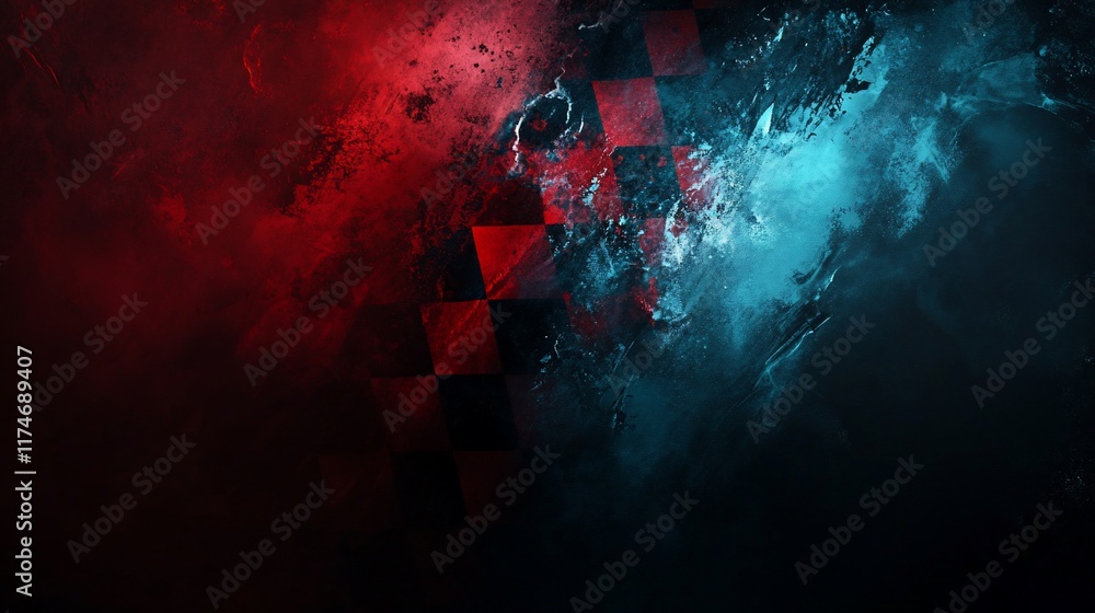 Aufkleber abstract checkered flag background with vibrant red and blue tones.