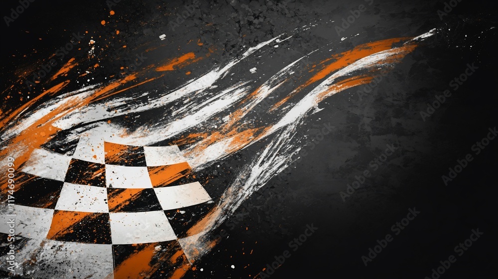 Aufkleber checkered flag with paint splatter on dark background.