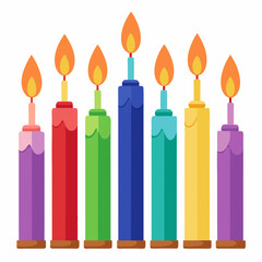 Colorful Birthday Candles with Flame: Perfect Cake Decoration Isolated on Transparent Background.