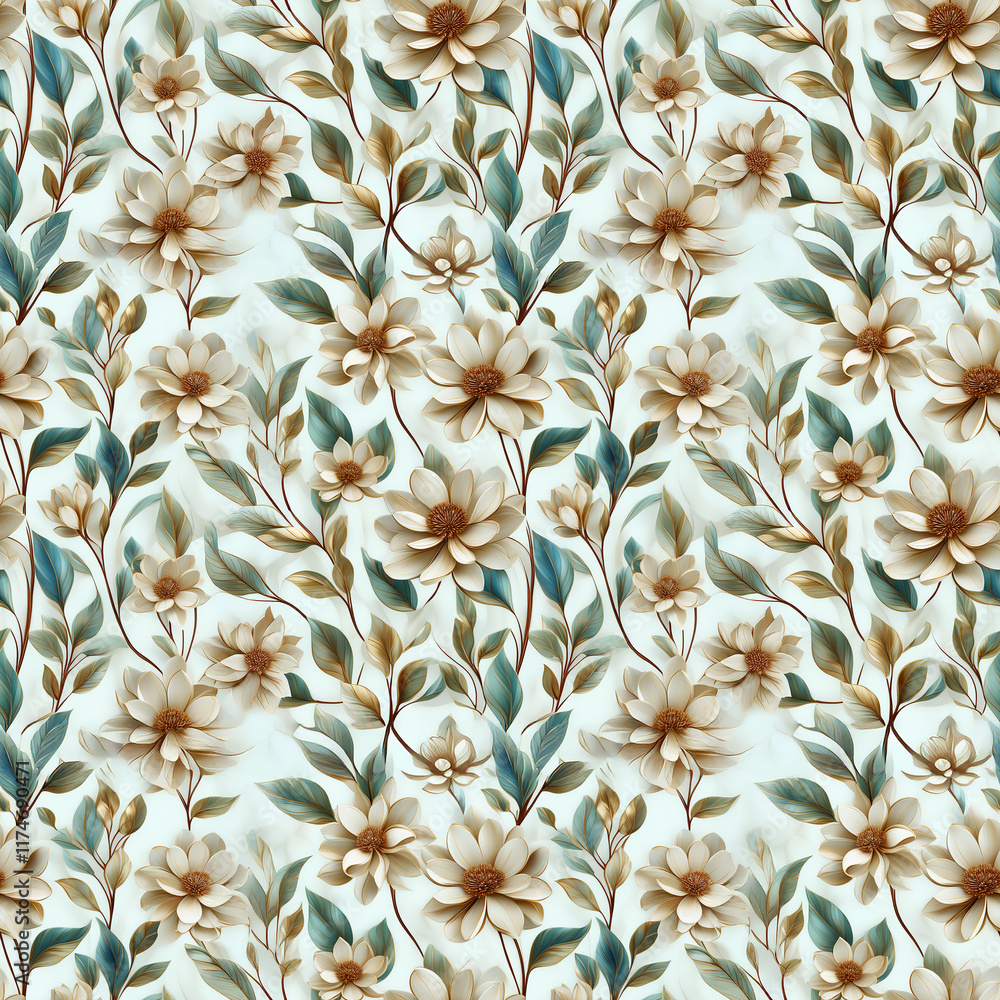 Poster elegant floral pattern with soft colors and seamless design elements