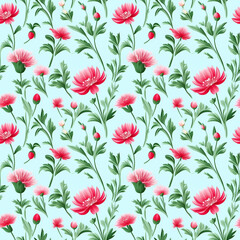 Floral pattern with vibrant pink flowers and green foliage design