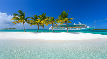 Tropical Island Paradise: Cruise Ship and Palm Trees