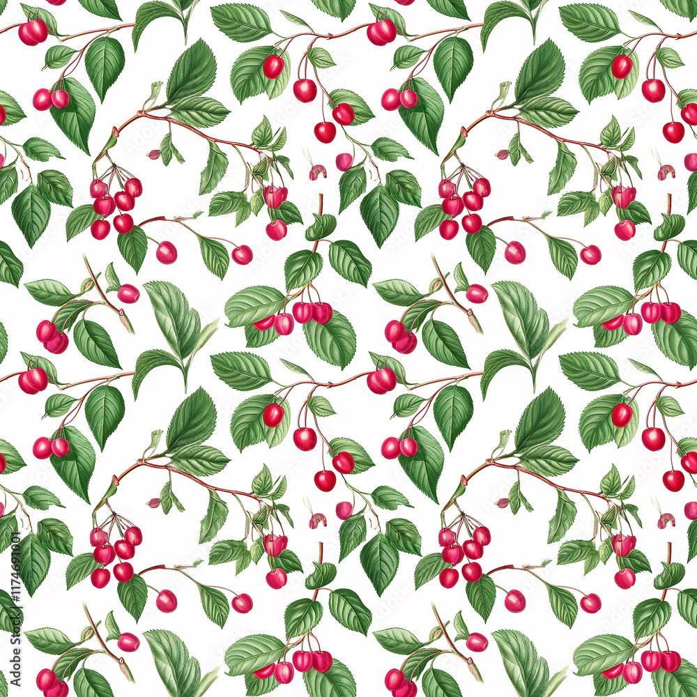 Poster vibrant cherry branches create a seamless nature pattern design
