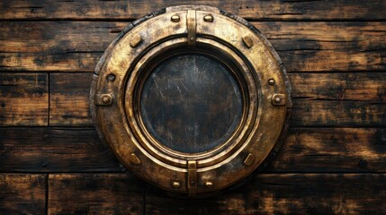 Fototapeta premium Nautical Brass Porthole on Weathered Wooden Wall