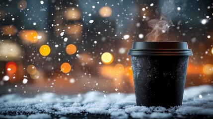 Steaming coffee cup , combining nature and warmth, great for winter themes, comic book style
