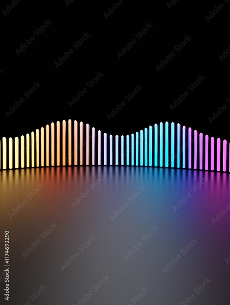 Poster dynamic colorful sound wave visualization abstract art digital media dark background horizontal pers