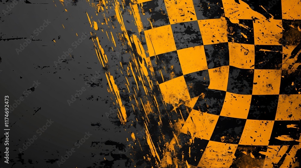 Poster Grunge checkered flag design with distressed texture. (1)