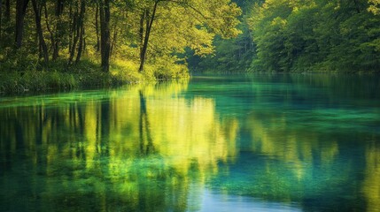 Obraz premium Serene Reflection of Nature in a Tranquil River