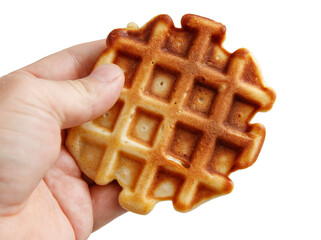 A hand holding a waffle