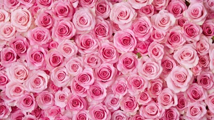 A beautiful border of tender pink roses arranged on a soft white background, ideal for Valentines copy space