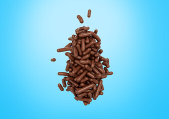 Group Of Chocolate Sprinkles Or Meises Cakes And Bakery Items On blue Background 3D Illustration