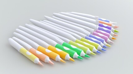 A collection of colorful markers arranged in a row.