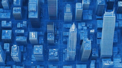 Obraz premium Aerial View of a Metropolis in Blueprint