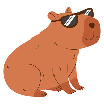 Cute capybara character. Exotic rodent in sunglasses. Hand drawn vector illustration.